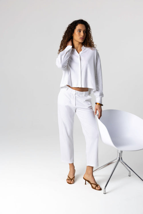 Langarmhemd aus Supima-Baumwolle in Weiß - MAJESTIC FILATURES