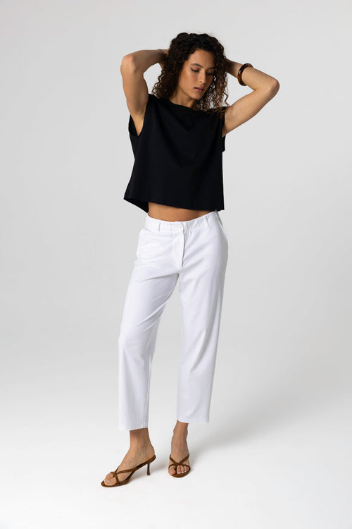 Débardeur Noir Col Rond Sans Manches en Coton Supima - MAJESTIC FILATURES