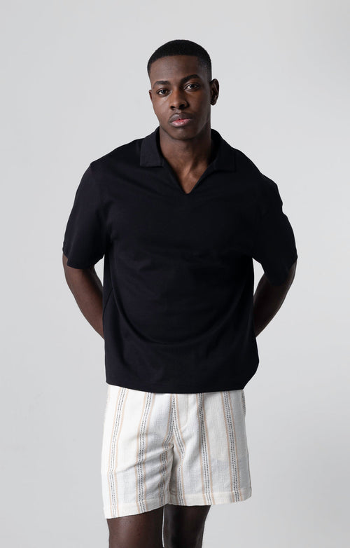Black Short-Sleeve Supima Cotton Polo - MAJESTIC FILATURES
