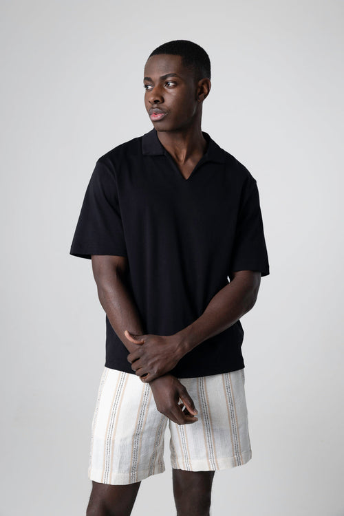 Black Short-Sleeve Supima Cotton Polo - MAJESTIC FILATURES
