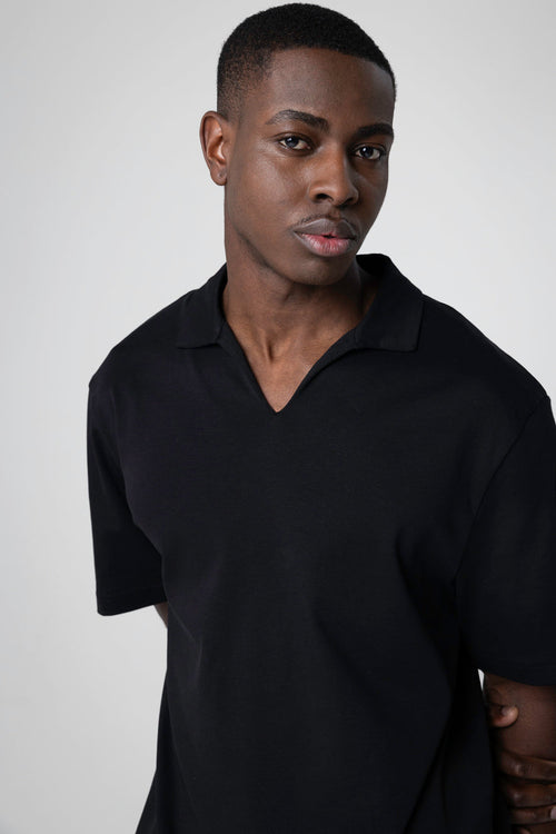 Black Short-Sleeve Supima Cotton Polo - MAJESTIC FILATURES