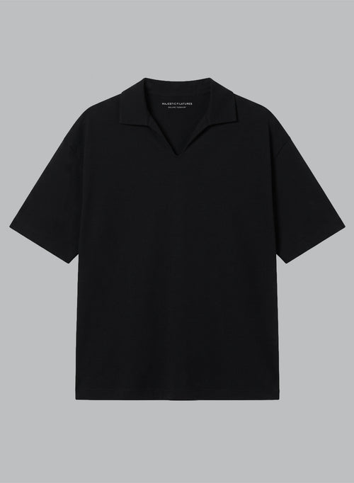 Black Short-Sleeve Supima Cotton Polo - MAJESTIC FILATURES