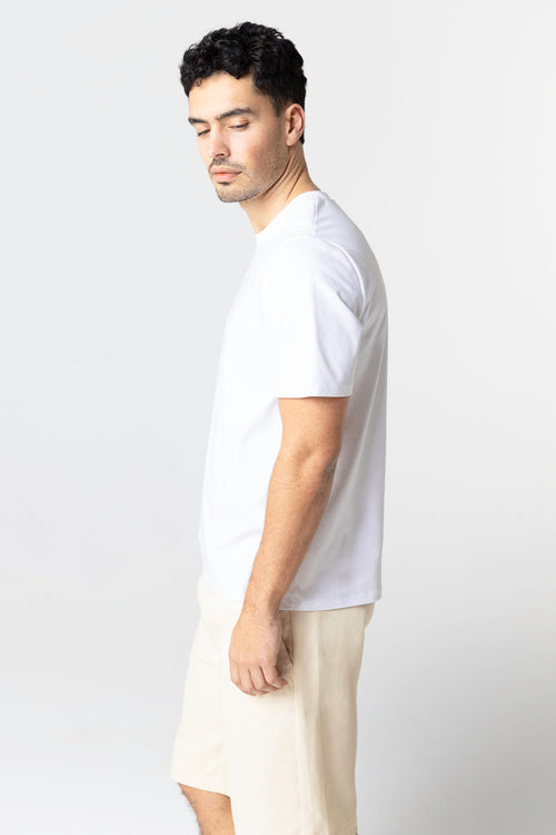 T-shirt Blanc Col Rond Manches Courtes en Coton Supima - MAJESTIC FILATURES