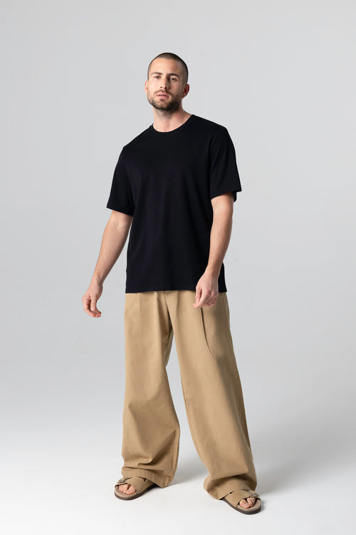 T-shirt Noir Col Rond Manches Courtes en Coton supima - MAJESTIC FILATURES