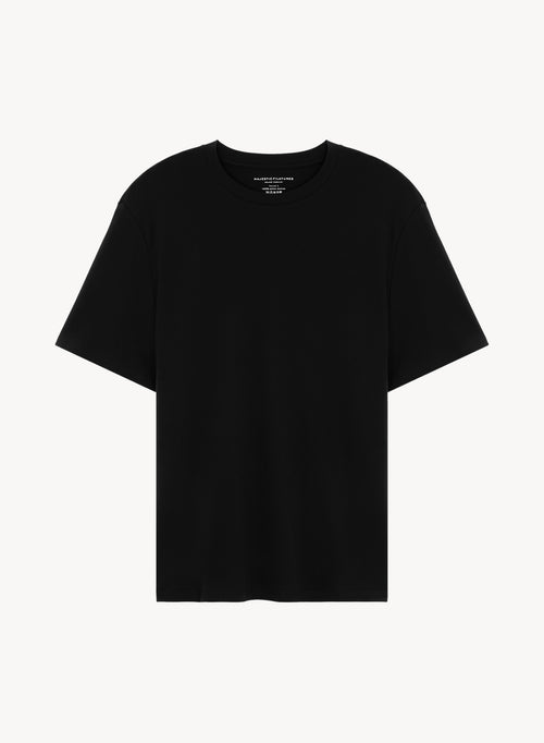Rundhals T-Shirt mit kurzen Ärmeln aus Supima-Baumwolle in Schwarz - MAJESTIC FILATURES