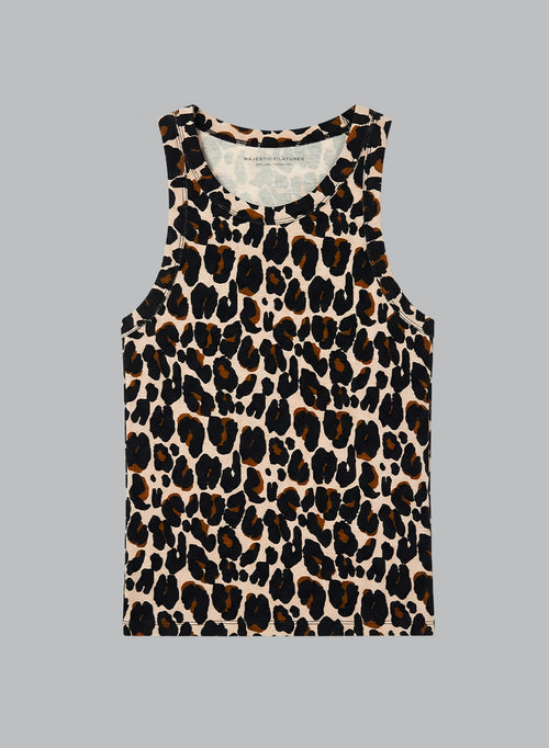 Ecru heather sleeveless round neck tank top in cotton / elastane - MAJESTIC FILATURES