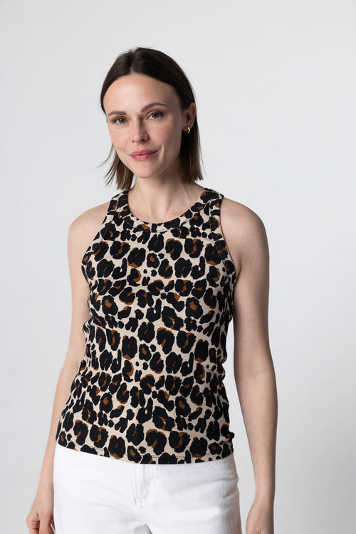 Ecru heather sleeveless round neck tank top in cotton / elastane - MAJESTIC FILATURES