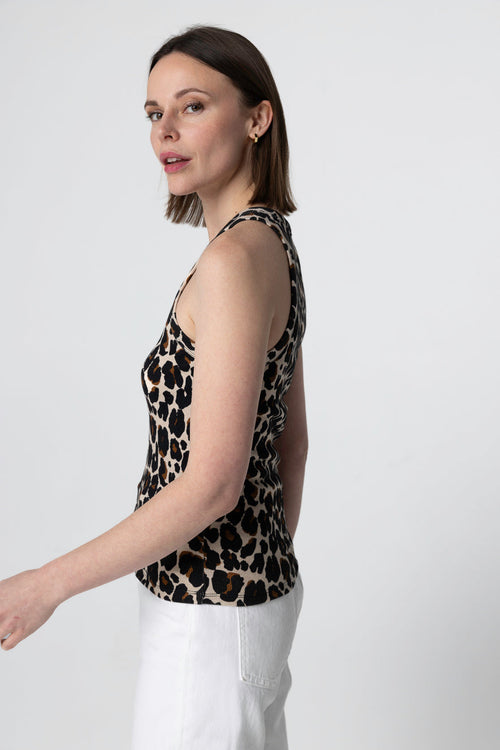 Ecru heather sleeveless round neck tank top in cotton / elastane - MAJESTIC FILATURES