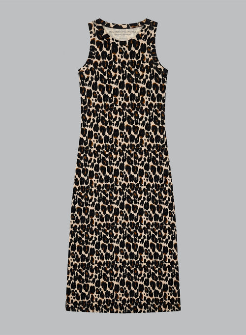 Ecru mottled sleeveless round neck dress in cotton / elastane - MAJESTIC FILATURES
