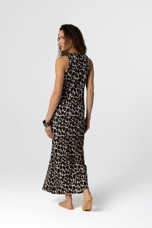 Ecru mottled sleeveless round neck dress in cotton / elastane - MAJESTIC FILATURES