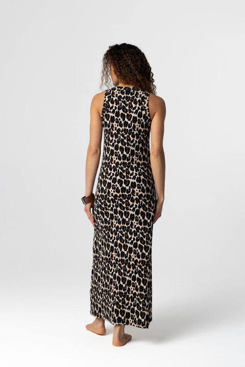 Ecru mottled sleeveless round neck dress in cotton / elastane - MAJESTIC FILATURES