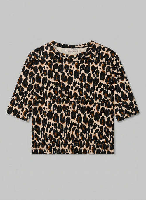 Leopard Round Neck Short Sleeve T-Shirt in Cotton / Elastane - MAJESTIC FILATURES