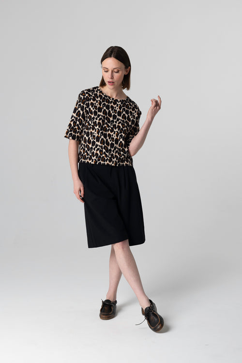 Leopard Round Neck Short Sleeve T-Shirt in Cotton / Elastane - MAJESTIC FILATURES