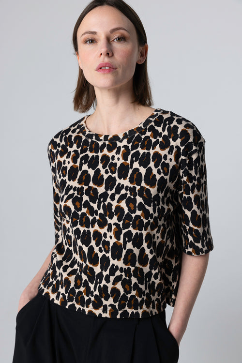 Leopard Round Neck Short Sleeve T-Shirt in Cotton / Elastane - MAJESTIC FILATURES