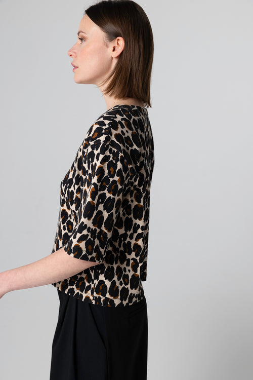 Leopard Round Neck Short Sleeve T-Shirt in Cotton / Elastane - MAJESTIC FILATURES