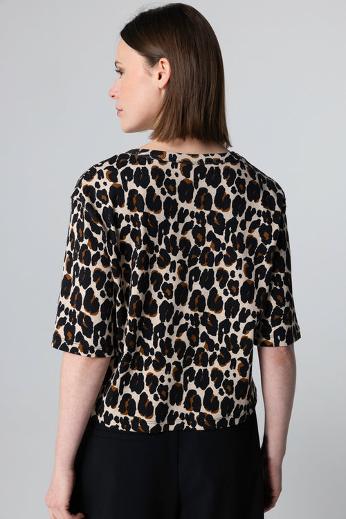 Leopard Round Neck Short Sleeve T-Shirt in Cotton / Elastane - MAJESTIC FILATURES