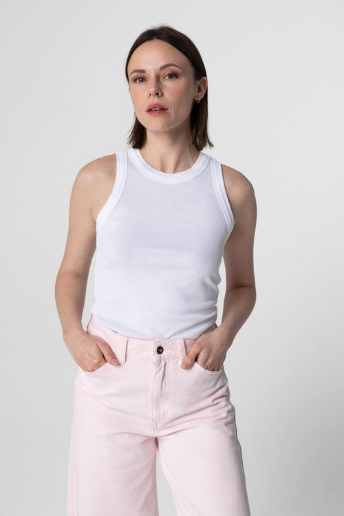 Ärmelloses Tanktop mit Rundhalsausschnitt aus Viskose/Elasthan in Weiß - MAJESTIC FILATURES