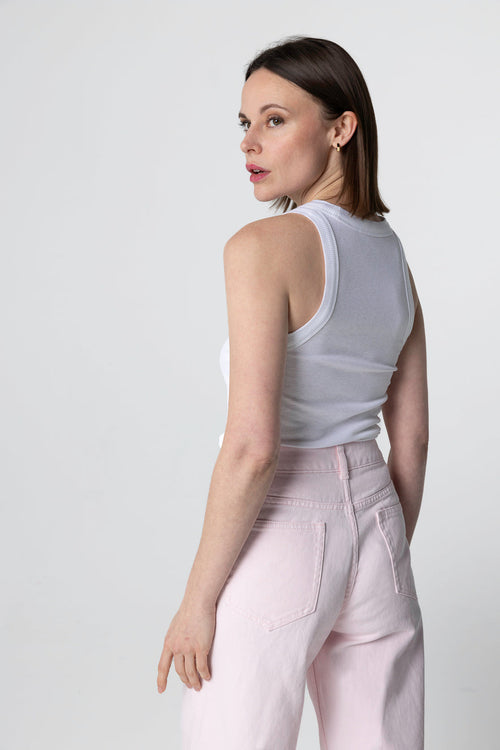 Ärmelloses Tanktop mit Rundhalsausschnitt aus Viskose/Elasthan in Weiß - MAJESTIC FILATURES