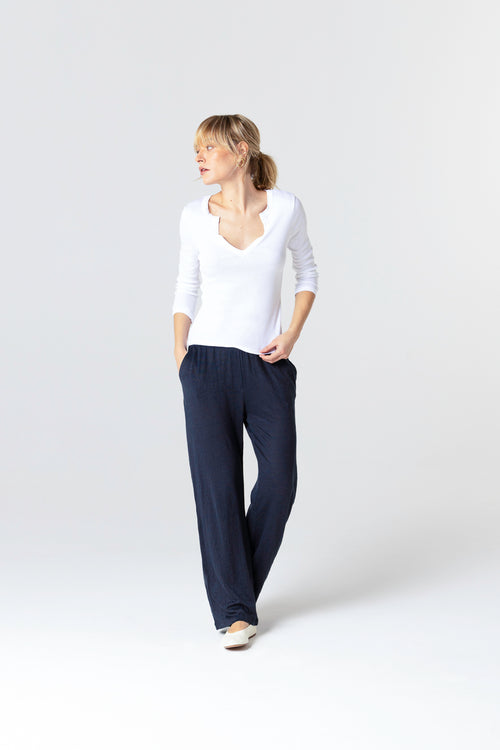 T-shirt Blanc Col V Manches Trois quarts en Viscose / Elasthanne - MAJESTIC FILATURES
