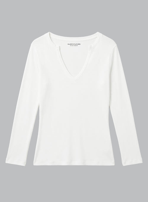 T-shirt Blanc Col V Manches Trois quarts en Viscose / Elasthanne - MAJESTIC FILATURES