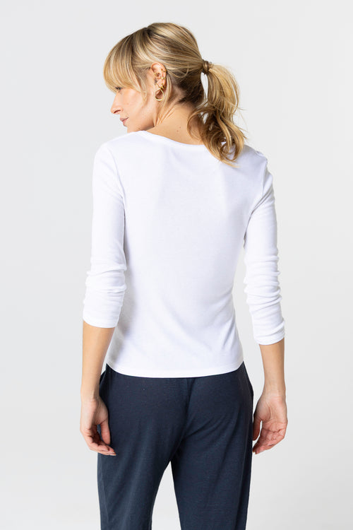 T-shirt Blanc Col V Manches Trois quarts en Viscose / Elasthanne - MAJESTIC FILATURES