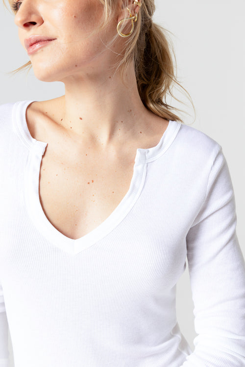 T-shirt Blanc Col V Manches Trois quarts en Viscose / Elasthanne - MAJESTIC FILATURES