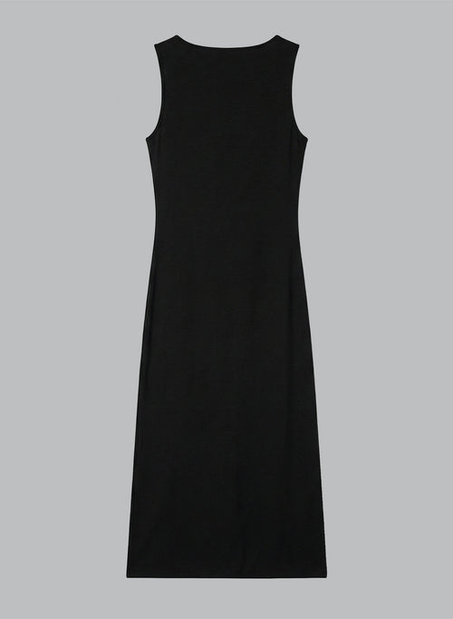 Robe Noire Col Bateau Sans Manches en Cupro / Elasthanne - MAJESTIC FILATURES