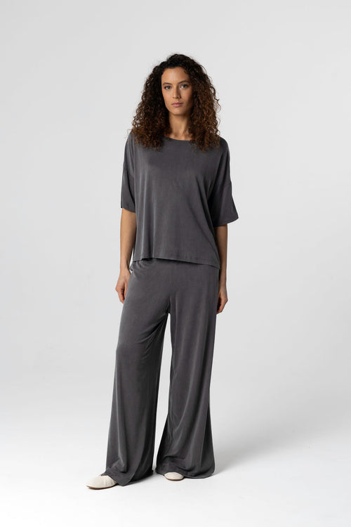 Dark Gray Round-Neck Short-Sleeve T-shirt in Cupro / Elastane - MAJESTIC FILATURES