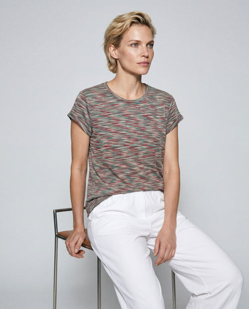 Camiseta multicolor cuello redondo y manga corta de viscosa - MAJESTIC FILATURES
