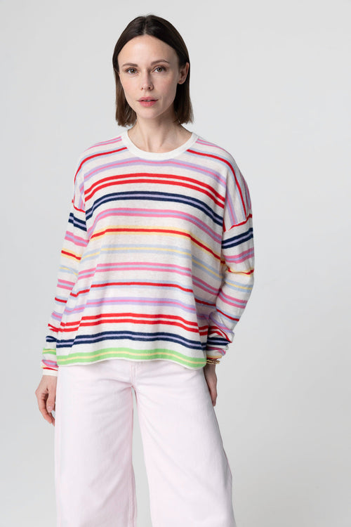 Mehrfarbig gestreifter Pullover mit Rundhalsausschnitt und langen Ärmeln aus extrafeinem Kaschmir - MAJESTIC FILATURES