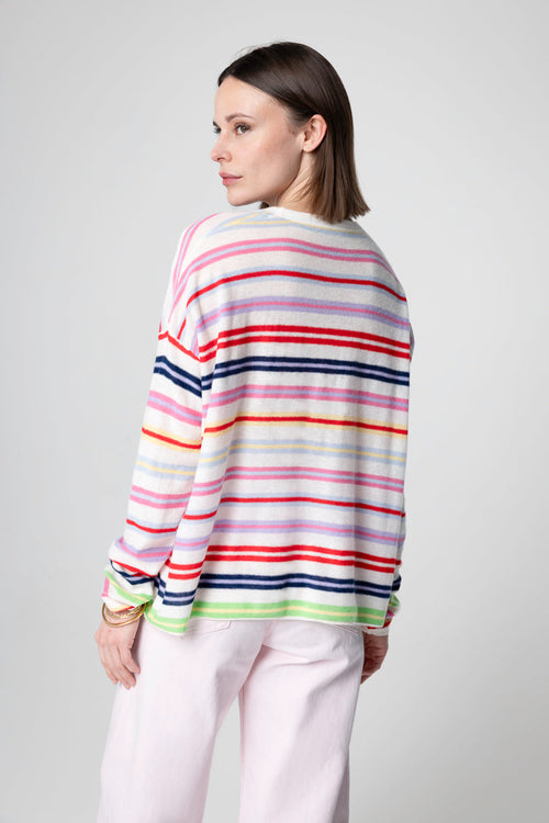Mehrfarbig gestreifter Pullover mit Rundhalsausschnitt und langen Ärmeln aus extrafeinem Kaschmir - MAJESTIC FILATURES