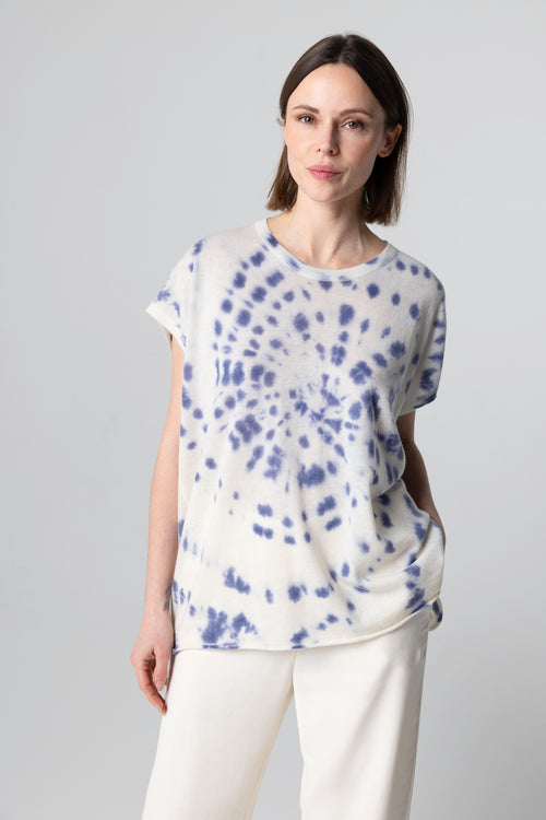 Pull bleu Col Rond Sans Manches en Cachemire - MAJESTIC FILATURES