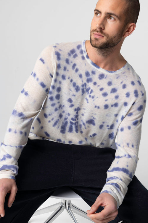 Jersey Blue Moon Tie-dye Cuello redondo Mangas largas de cachemira - MAJESTIC FILATURES