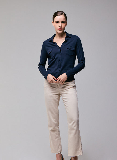 Blue / Grey Shirt Long Sleeve Shirt in Organic Cotton / Cashmere - MAJESTIC FILATURES