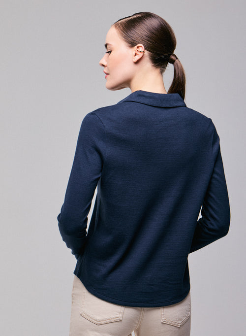Blue / Grey Shirt Long Sleeve Shirt in Organic Cotton / Cashmere - MAJESTIC FILATURES