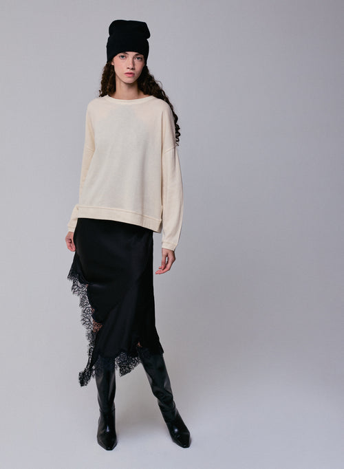 Sweat Gris Col Rond Manches Longues en Coton organique / Cachemire - MAJESTIC FILATURES