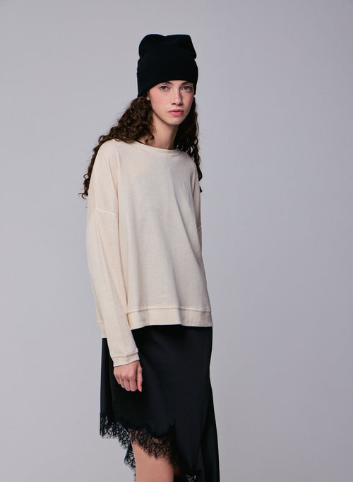 Sweat Gris Col Rond Manches Longues en Coton organique / Cachemire - MAJESTIC FILATURES