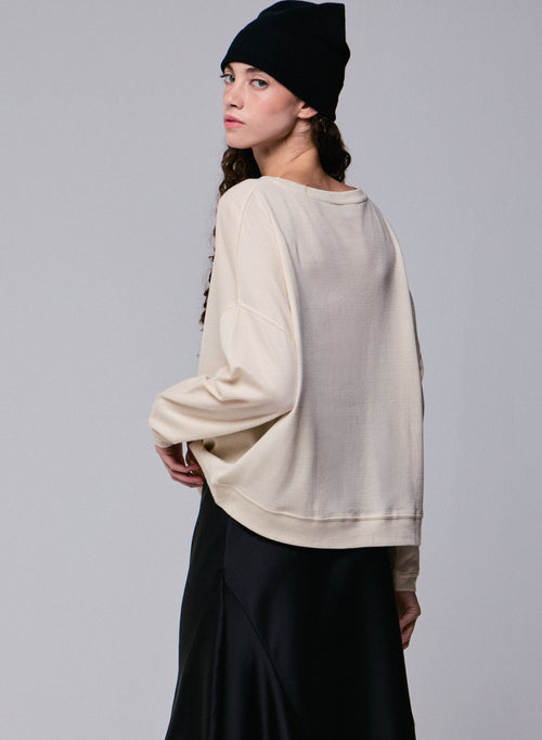 Sweat Gris Col Rond Manches Longues en Coton organique / Cachemire - MAJESTIC FILATURES