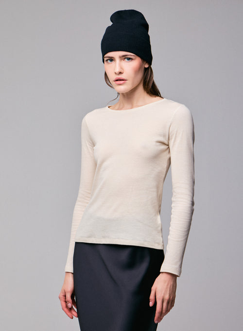 Grey Round Neck Long Sleeve T-shirt in Organic Cotton / Cashmere - MAJESTIC FILATURES