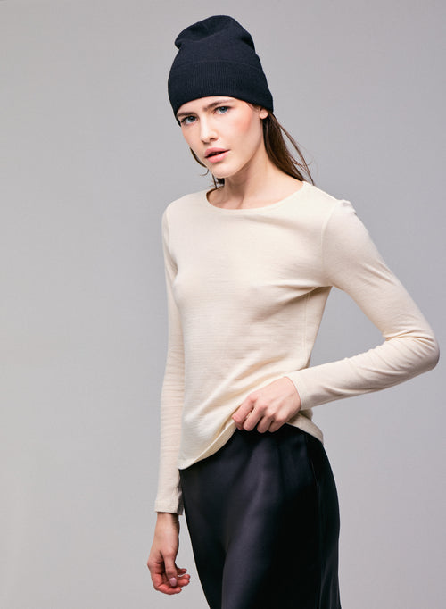Grey Round Neck Long Sleeve T-shirt in Organic Cotton / Cashmere - MAJESTIC FILATURES