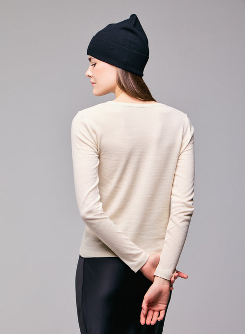 Grey Round Neck Long Sleeve T-shirt in Organic Cotton / Cashmere - MAJESTIC FILATURES