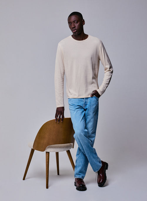 T-shirt Gris Col Rond Manches Longues en Coton organique / Cachemire - MAJESTIC FILATURES