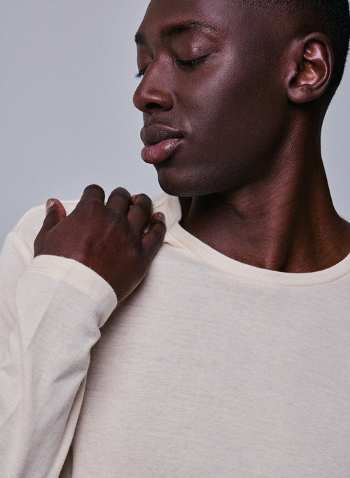 T-shirt Gris Col Rond Manches Longues en Coton organique / Cachemire - MAJESTIC FILATURES