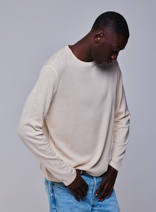 T-shirt Gris Col Rond Manches Longues en Coton organique / Cachemire - MAJESTIC FILATURES