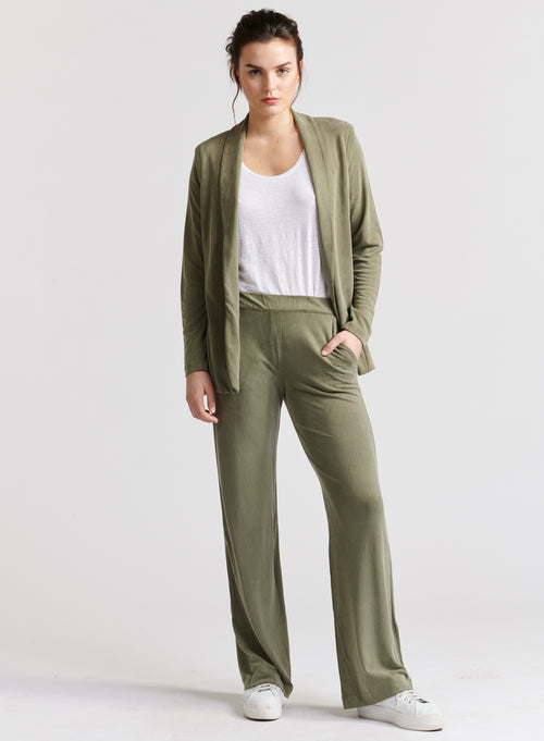 Veste Kaki Manches Longues Col Châle en Cupro / Elasthanne - MAJESTIC FILATURES