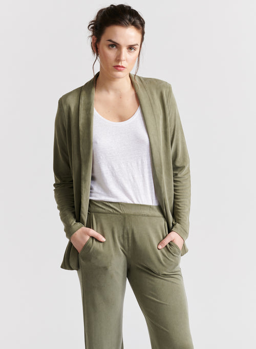 Khakifarbene Jacke mit langen Ärmeln mit Baumwollkragen aus Cupro / Elasthan - MAJESTIC FILATURES