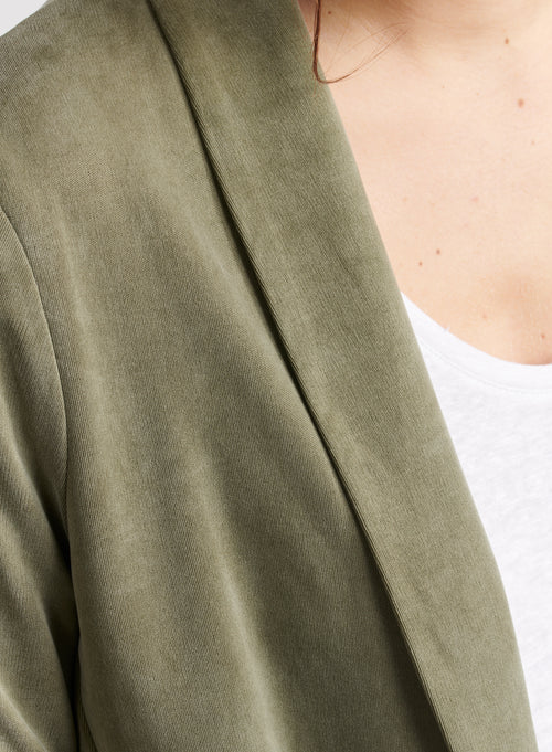 Veste Kaki Manches Longues Col Châle en Cupro / Elasthanne - MAJESTIC FILATURES