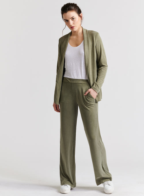 Veste Kaki Manches Longues Col Châle en Cupro / Elasthanne - MAJESTIC FILATURES