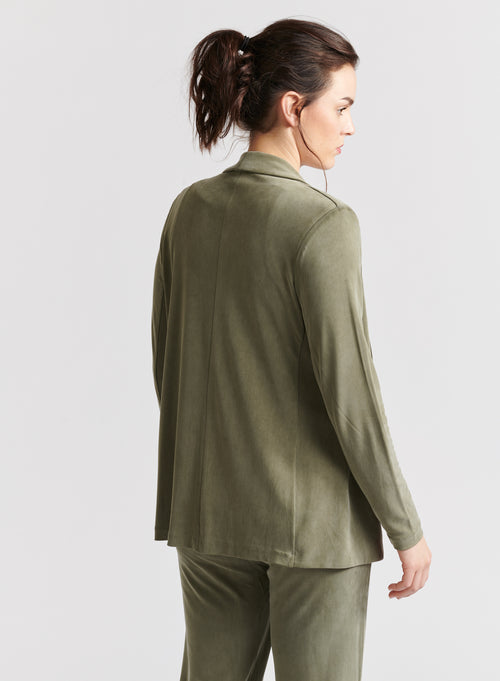 Veste Kaki Manches Longues Col Châle en Cupro / Elasthanne - MAJESTIC FILATURES