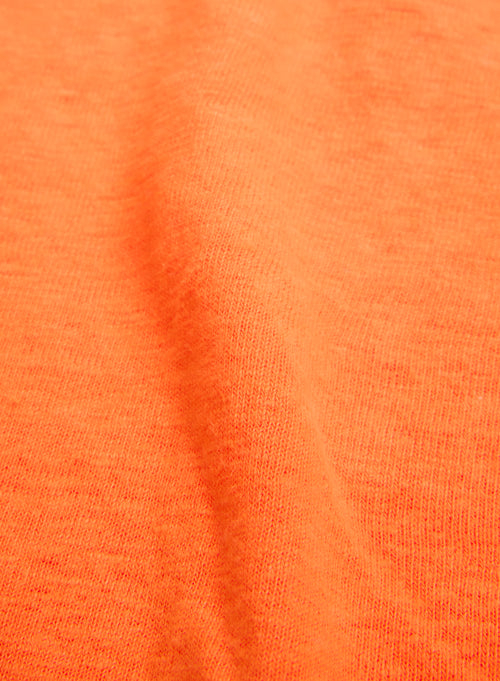 Orangefarbenes Kurzarm-T-Shirt aus Leinen / Elasthan mit V-Ausschnitt - MAJESTIC FILATURES